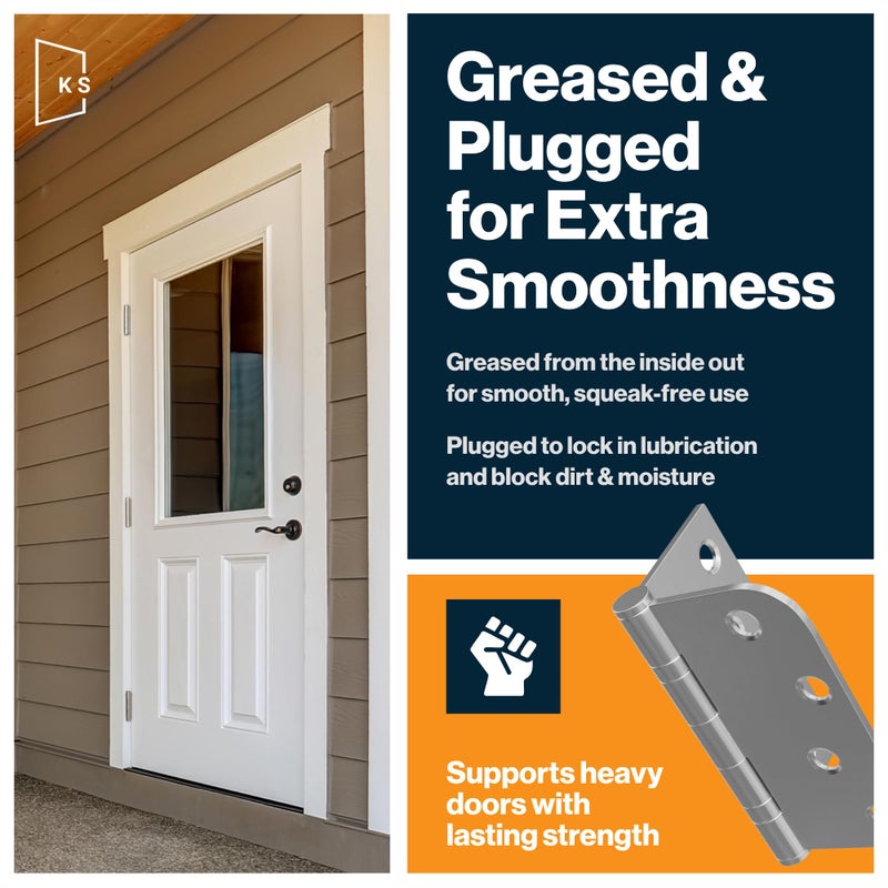 KS Hardware Stainless Steel Ball Bearing NRP Door Hinges | Heavy Duty Interior & Exterior Door Hardware for Left & Right Doors (2 Rounded Corners x 2 Squared Corners) - Image 5